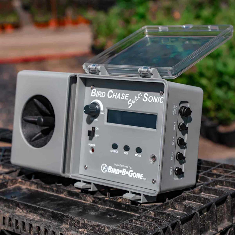 Bird-B-Gone Bird Chase Super Sonic Sound Deterrent in use