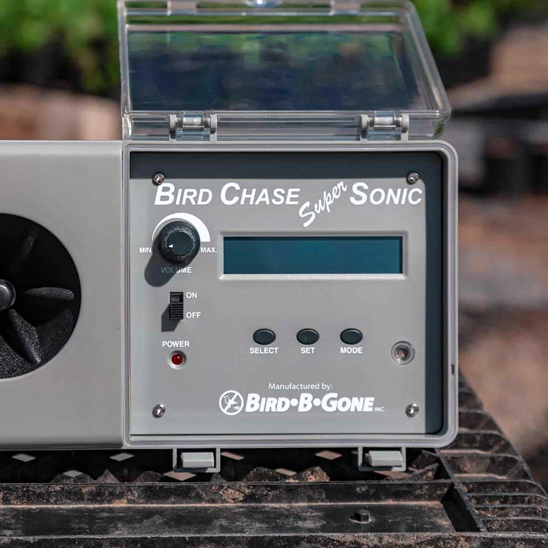 Bird-B-Gone Bird Chase Super Sonic Sound Deterrent in use