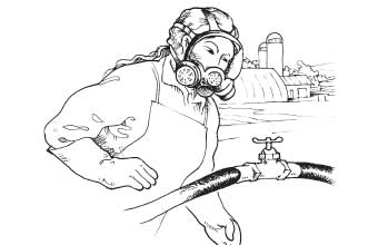 Person wearing PPE working with pesticides