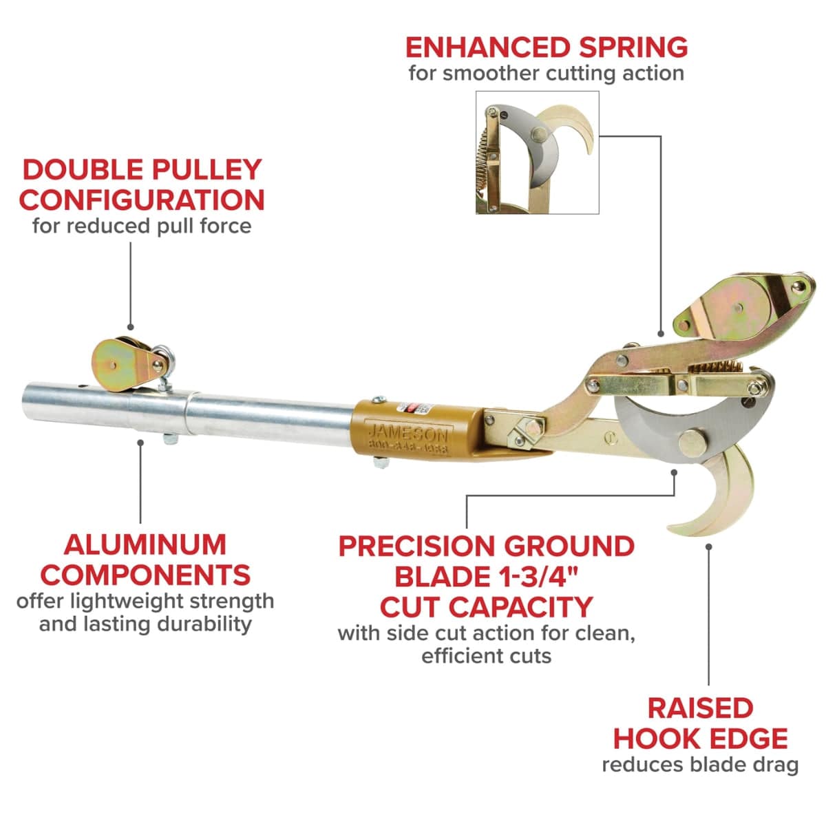 Jameson Big Mouth Pruner Head Kit features. 1-3/4" cutting capacity for professional arborists