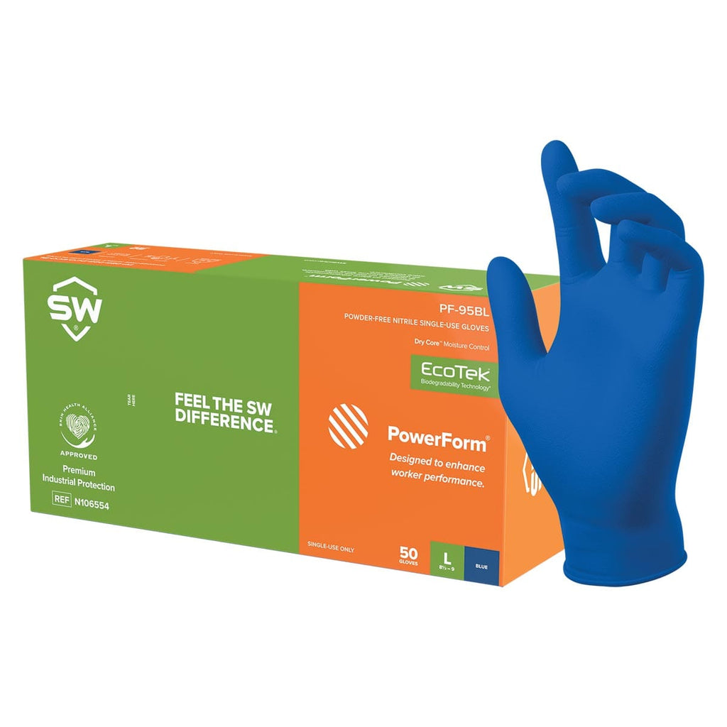 SW Safety PowerForm PF95BL 6 mil Nitrile Gloves w/Dry Core Gemplers