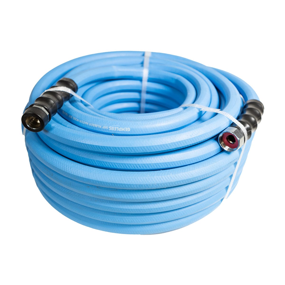 Commercial-grade rubber hose with brass fittings.