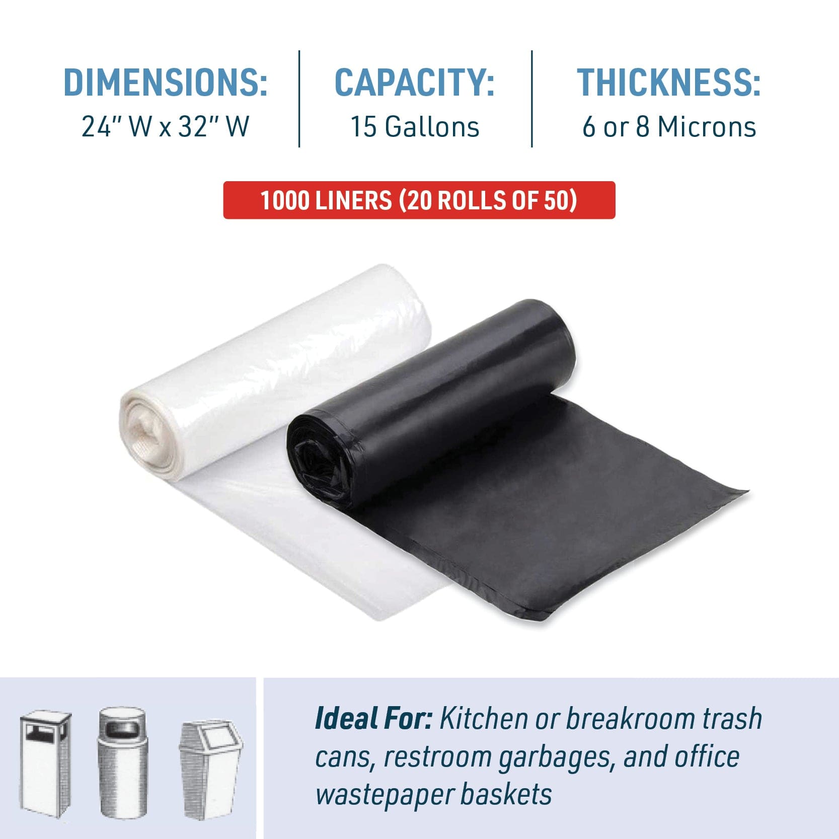15 Gallon High Density Can Liners 24" x 32" | 1,000 Count