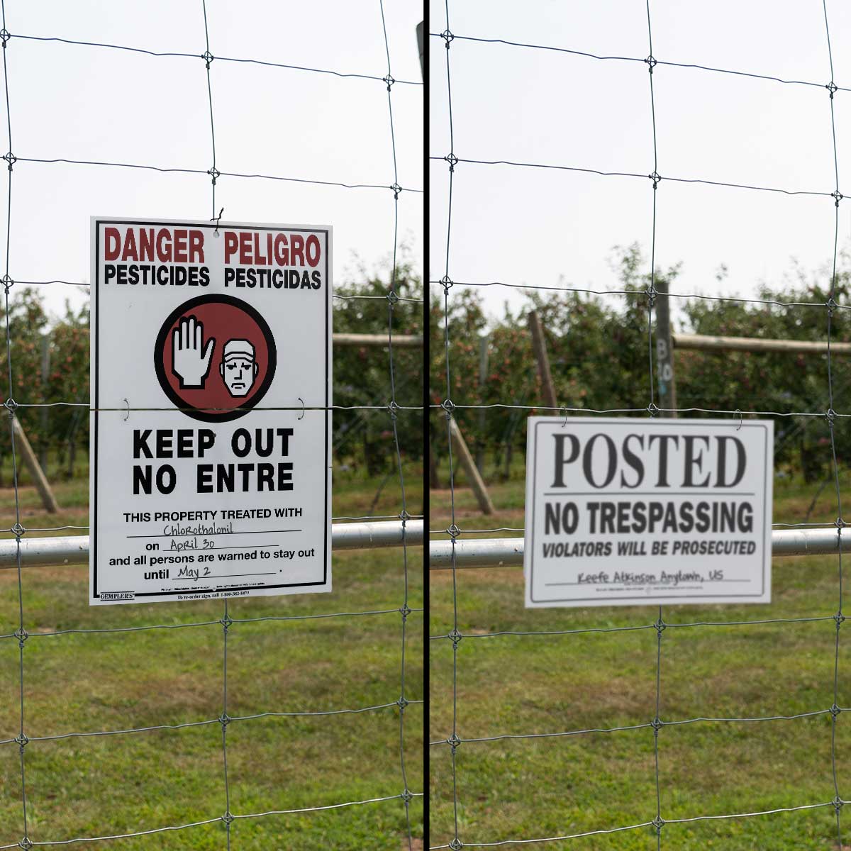 Gemplers Hinged WPS Bilingual Warning Sign with Application Data - "No Trespassing" In Use+++Gemplers Hinged WPS Bilingual Warning Sign with Application Data - "No Trespassing" In Use