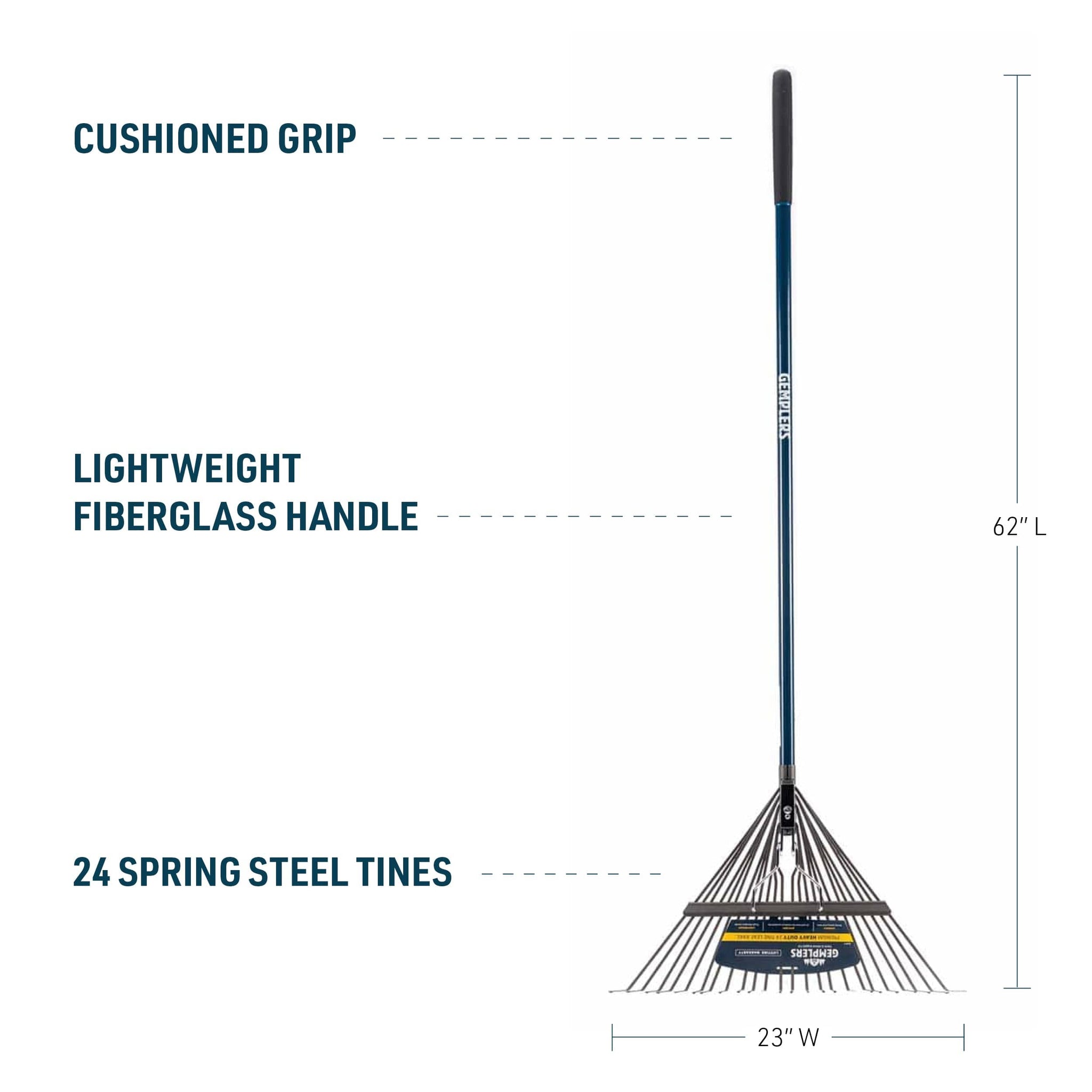 Gemplers 24-Tine Spring Brace Steel Leaf Rake with Fiberglass Handle
