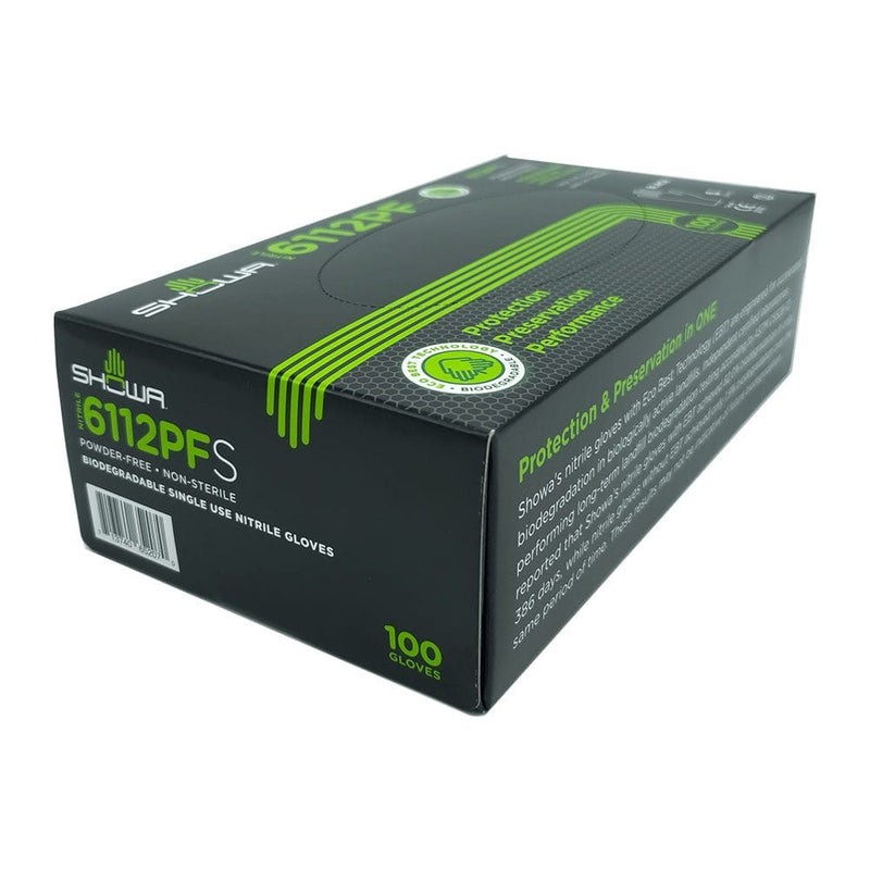 SHOWA 6112PF 4-mil Biodegradable Black Nitrile Gloves