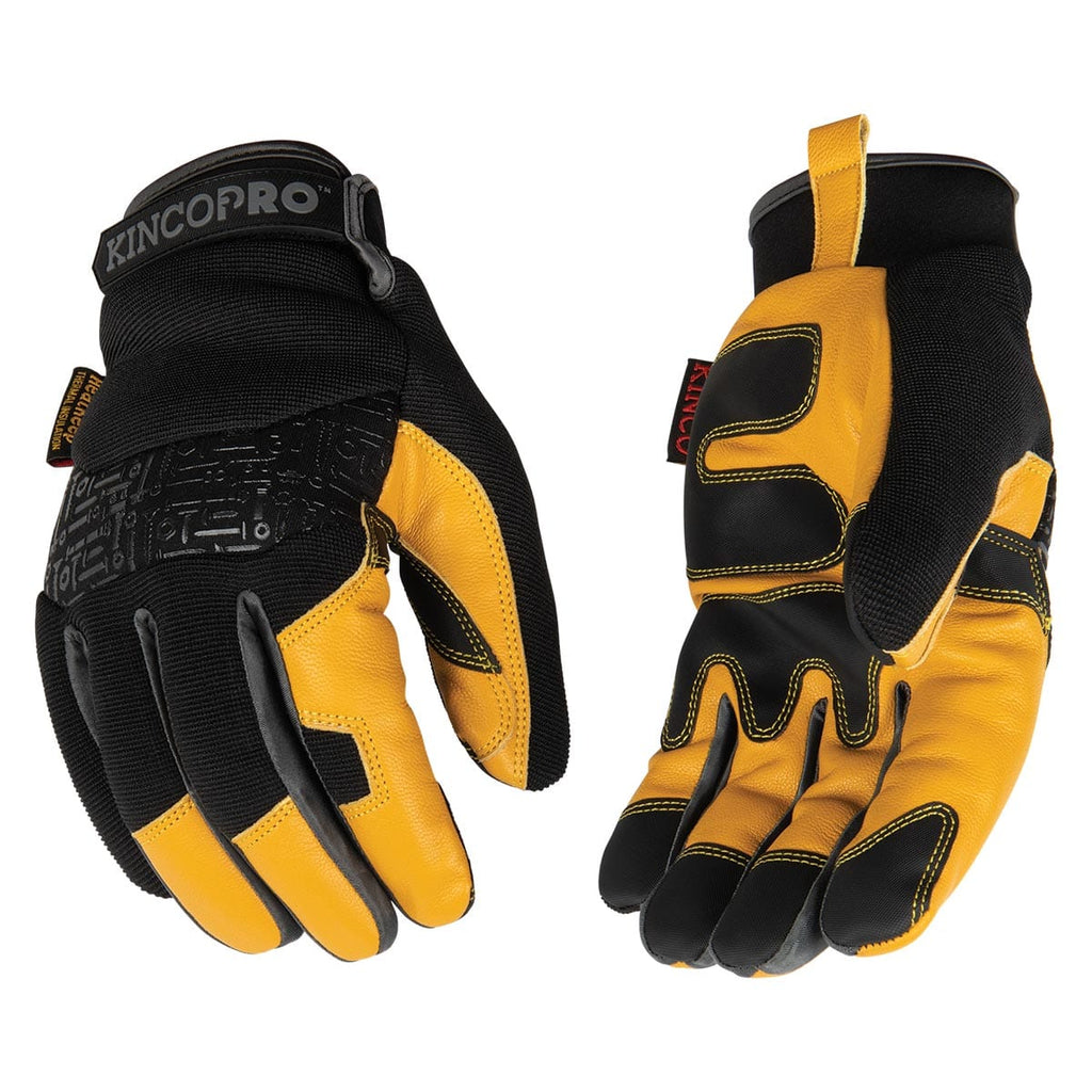 Hybrid Leather Work Gloves, Goatskin/Spandex, Black, Men's Medium