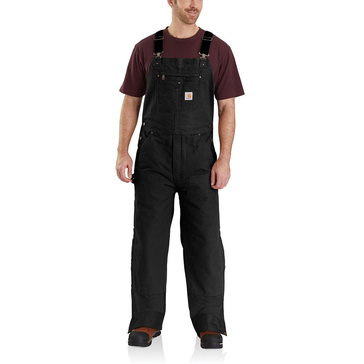 Black Carhartt Loose Fit Washed Duck Insulated Bib Overall
