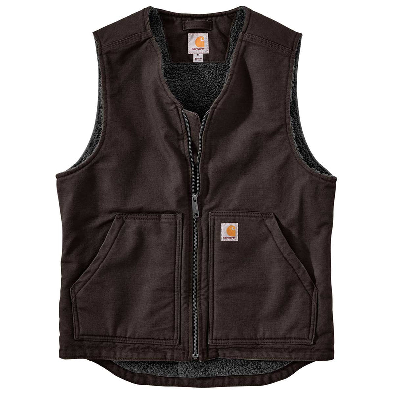 Dark Brown Carhartt 0V394-M Washed Duck Sherpa-Lined Vest
