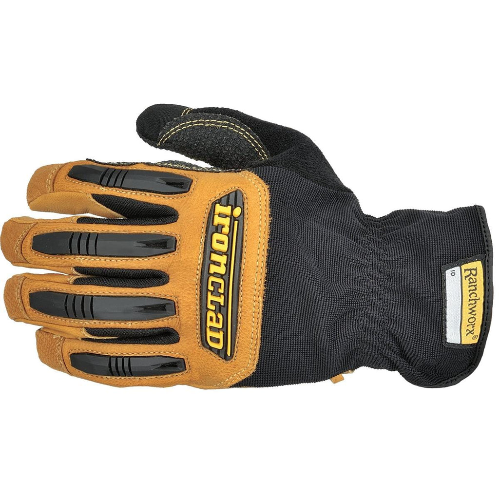 Ironclad Ranchworx Large Leather Gloves, Black/Tan