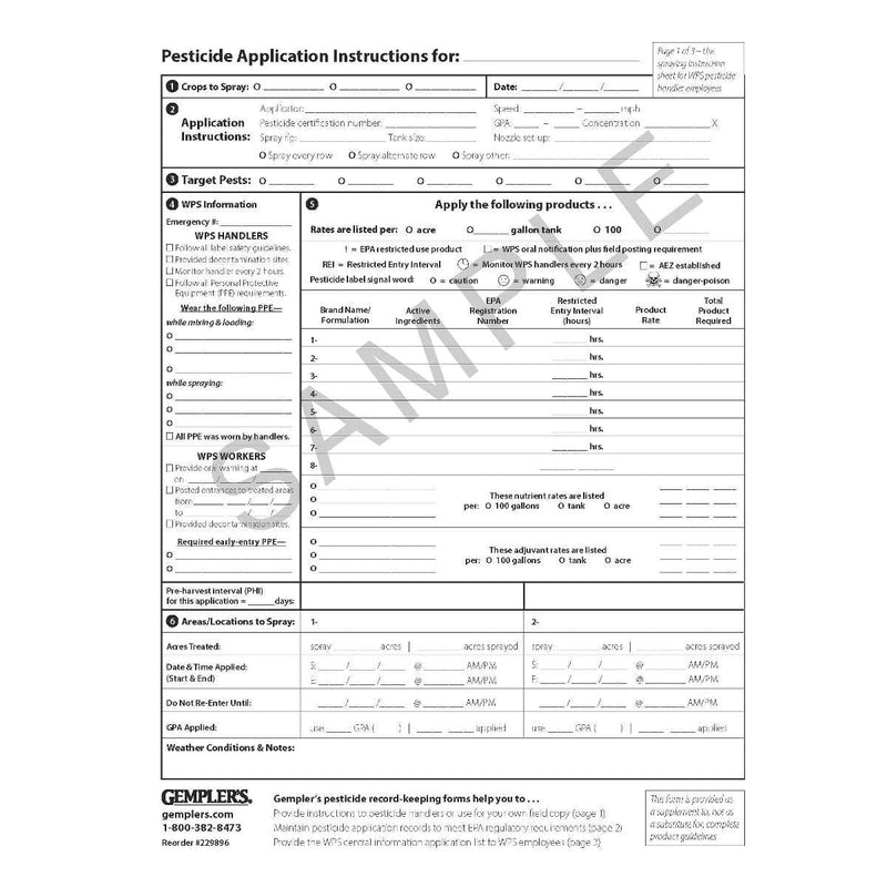 Gemplers Pesticide Record Keeping Forms