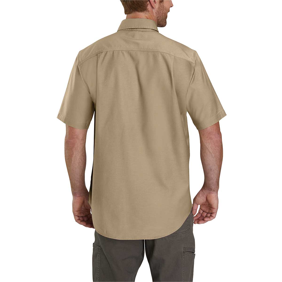 View of the back of the Carhartt Men's Rugged Flex Relaxed Fit Midweight Canvas Short Sleeve Shirt