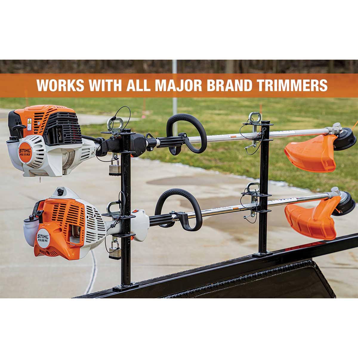 Buyers Products 2 Position Channel-Style Lockable Trimmer Rack for Open Landscape Trailers