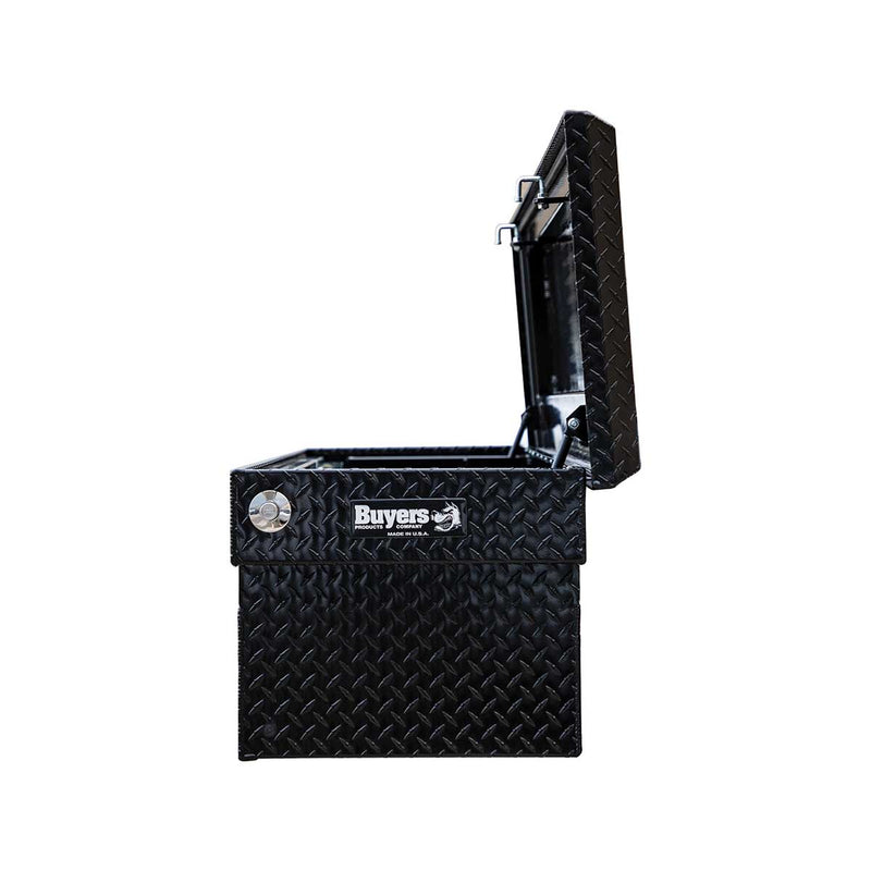 Side view of the black Diamond Tread Aluminum Crossover Truck Tool Box