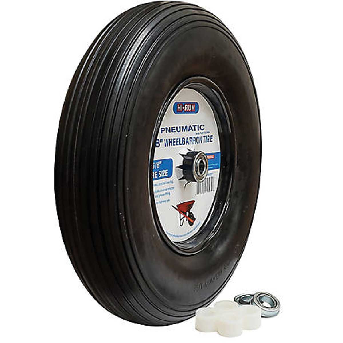 8" Hi-Run Wheelbarrow Tire Wheel Assemblies With Bearing Kit and Grease Fitting