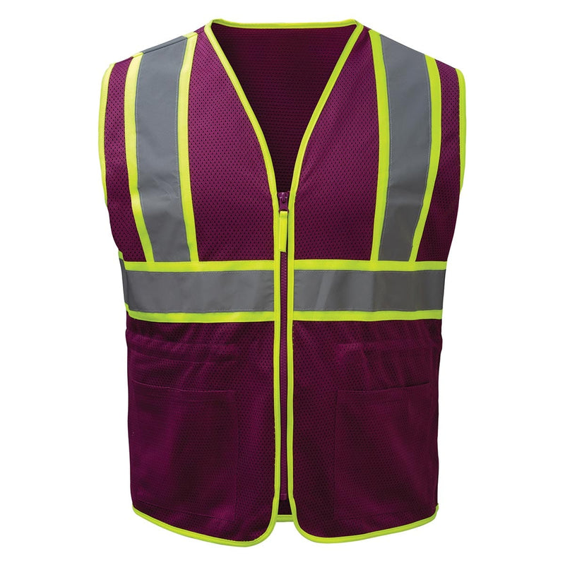 Plum GSS Safety Women's Non-ANSI Two-Tone Zip Enhanced Visibility Vest w/Lime Contrasting