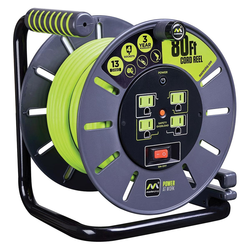Masterplug 80 ft 4 Sockets 13A 14AWG Open Cord Reel
