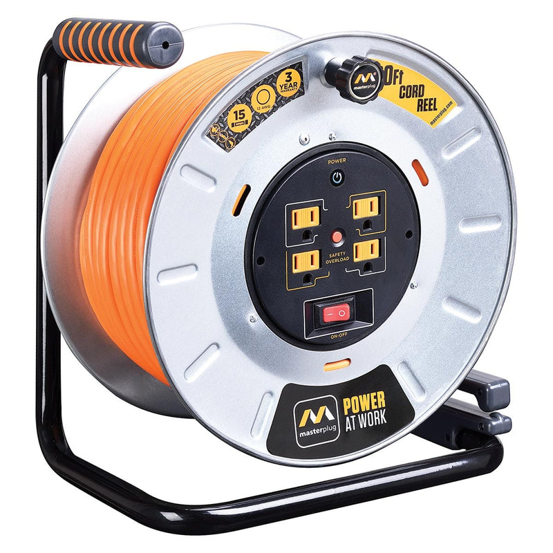 Masterplug 50 ft 4 Sockets 15A 12AWG Open Metal Cord Reel
