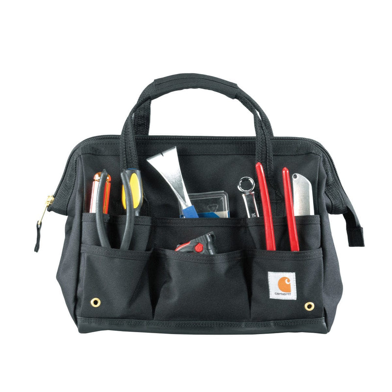 Black Carhartt 14" Tool Bag filled with tools