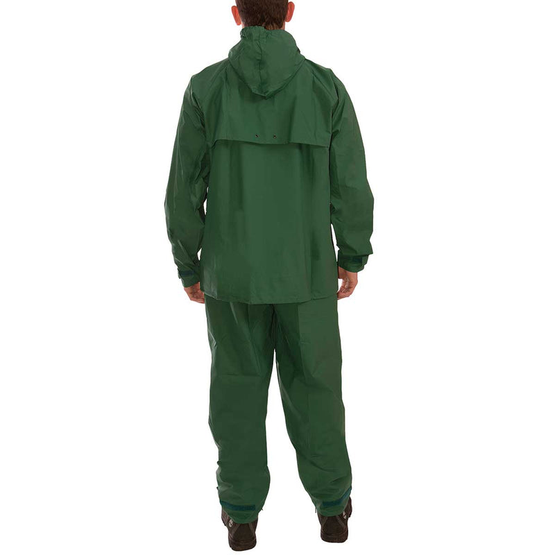 Back of green Tingley Storm-Champ 2-Piece Suit on model