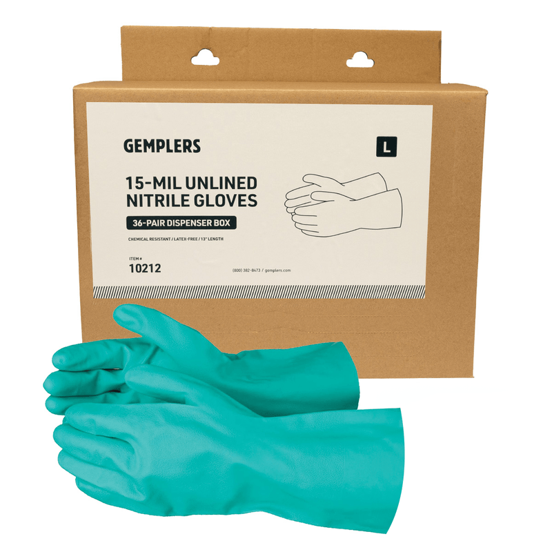 Gemplers Chemical Resistant 15-mil Unlined Nitrile Gloves | Box of 36 Pairs