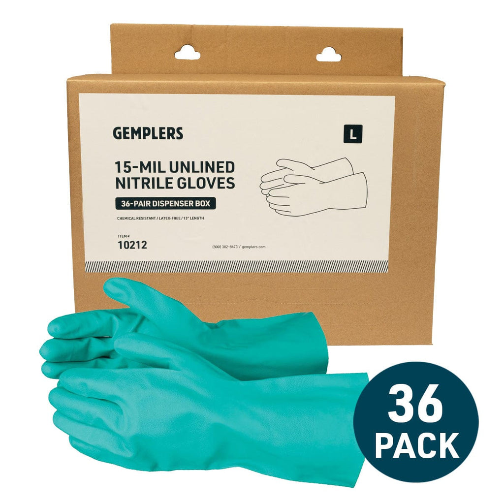 Gemplers 15-mil Unlined Chemical Resistant Nitrile Gloves | Box of 36 Pairs