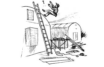 Man falling off ladder