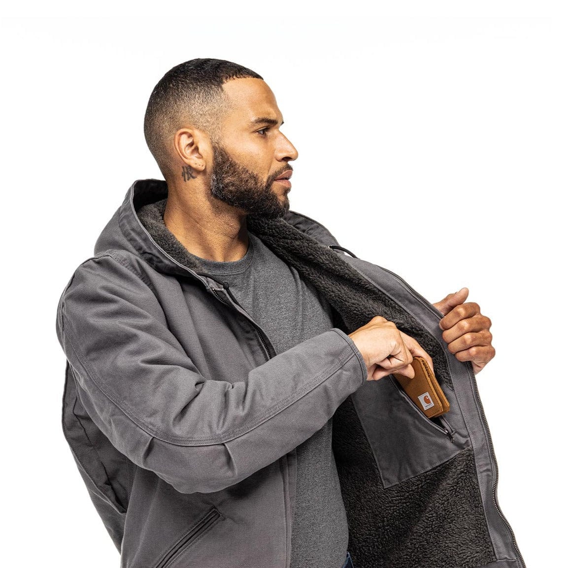 Gravel Carhartt OJ4392-M Relaxed Fit Washed Duck Sherpa-Lined Jacket - J141