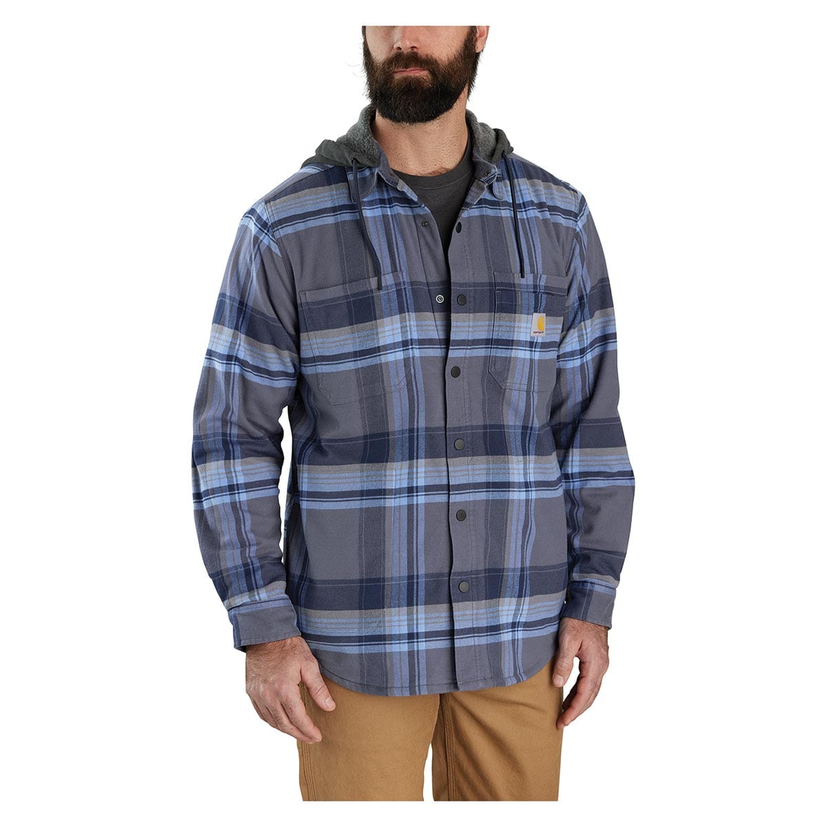 Carhartt Rugged Flex Relaxed Fit Flannel Fleece Lined Hooded Shirt Jac