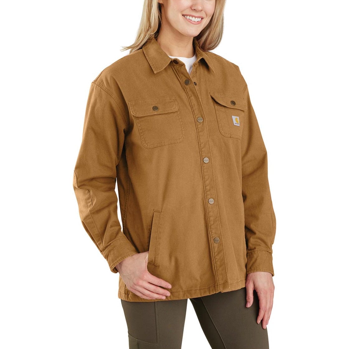 Carhartt Women's Rugged Flex Loose Fit Canvas Fleece-Lined Shirt Jac