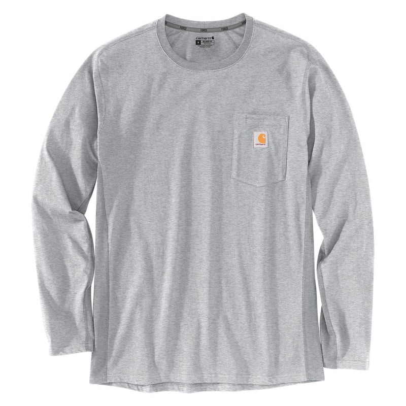 Heather Grey Carhartt Force Relaxed Fit Midweight Long-Sleeve Pocket T ...