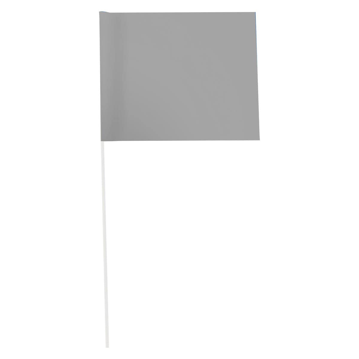 Silver Custom Marking Flag, 4"x5", 24" PVC Stake, 1000 PK