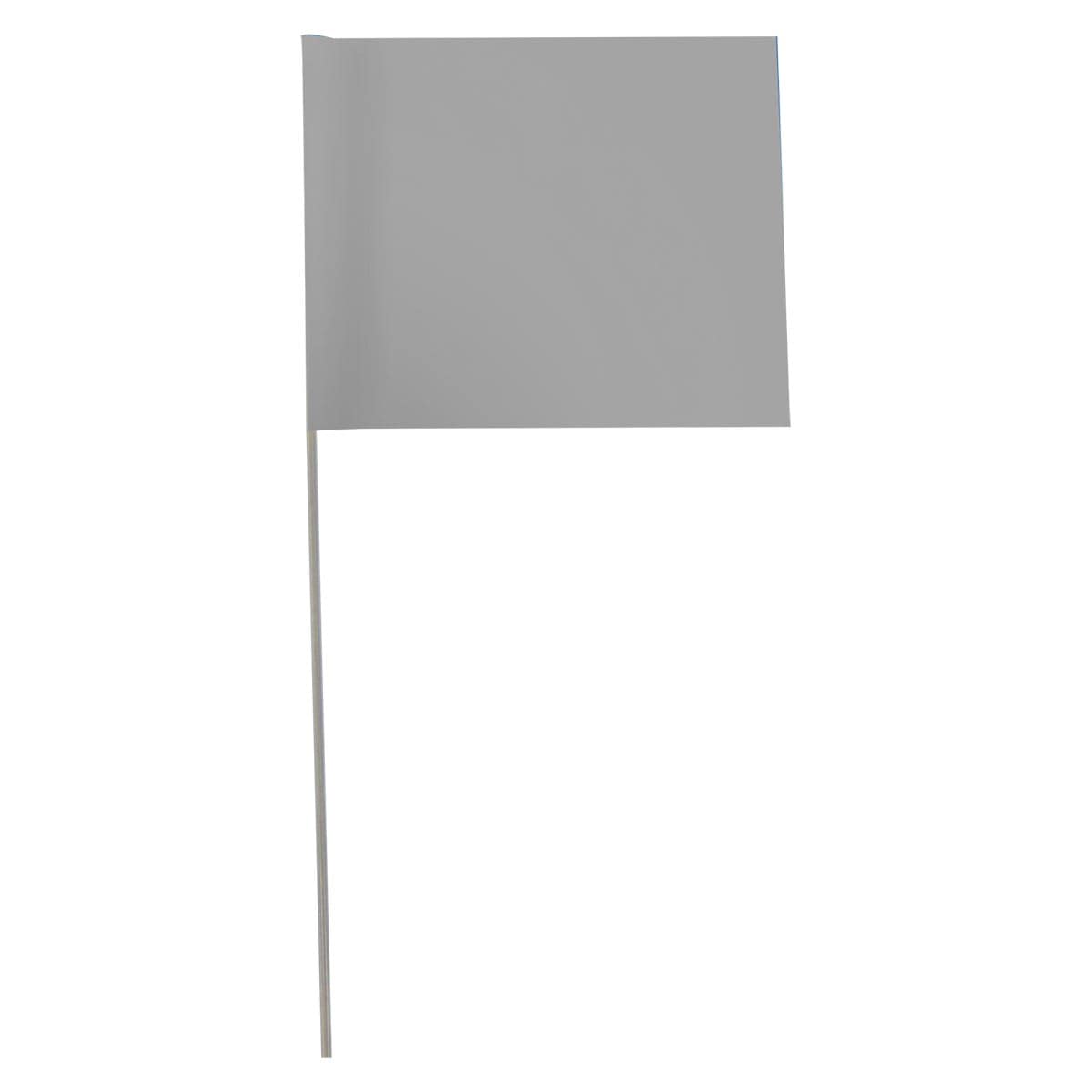 Silver Custom Marking Flag, 4"x5", 15" Wire Stake, 1000 PK