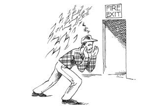 Yell to others as you leave a fire in a building