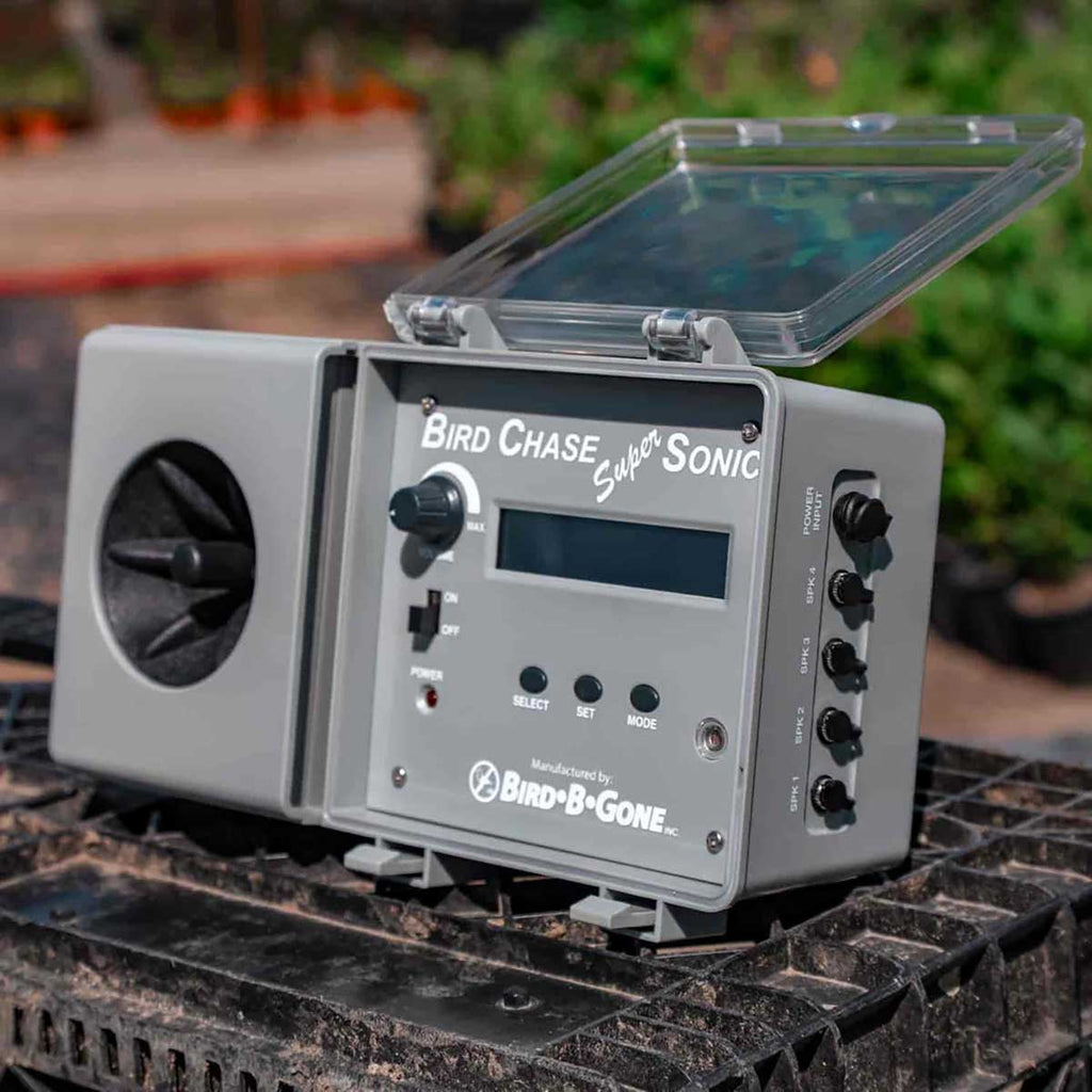 Bird-B-Gone Bird Chase Super Sonic Sound Deterrent in use