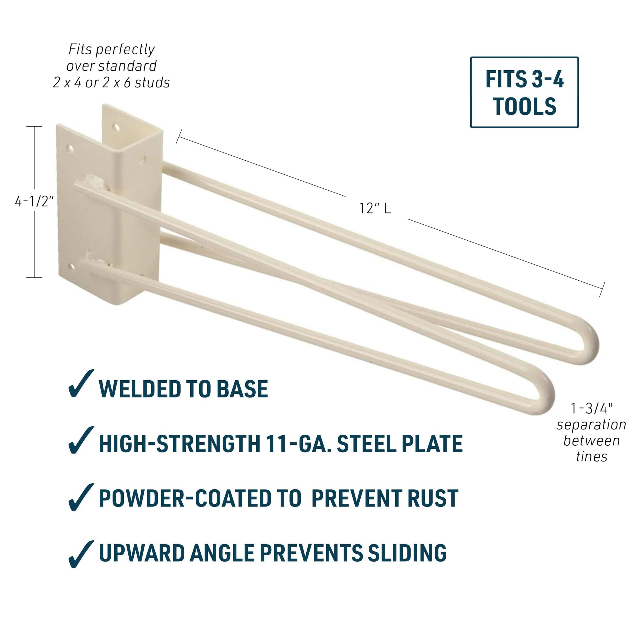 Gemplers Stud-Mount Double Rod Tool Rack, 12" L