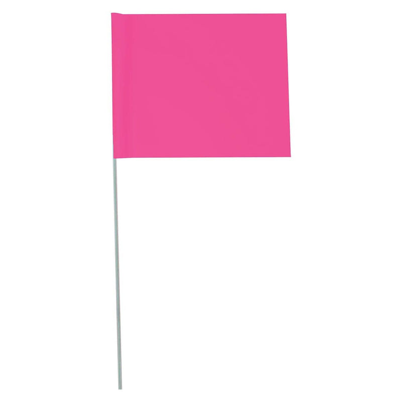 Fluorescent Pink Custom Marking Flag, 4"x5", 21" Wire Stake, 1000 PK