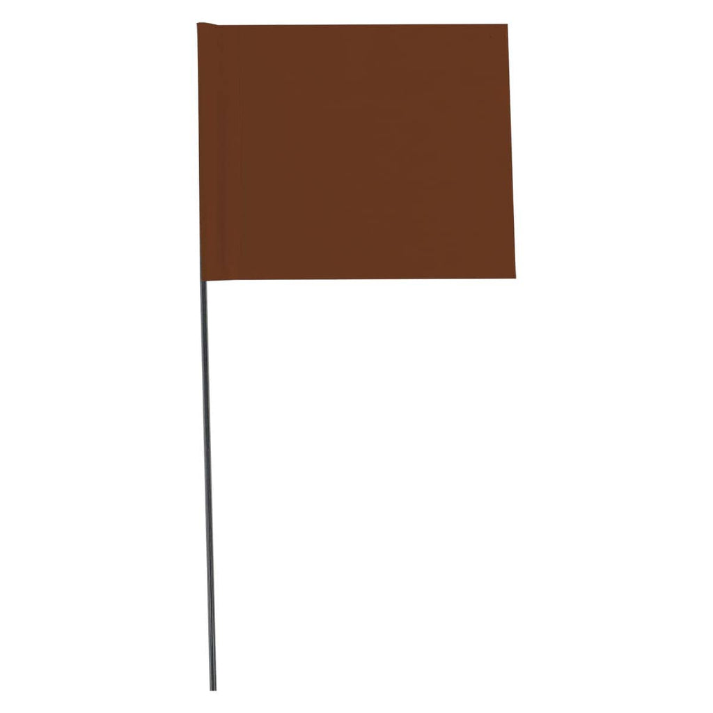 Brown Custom Marking Flag, 4"x5", 21" Wire Stake, 1000 PK
