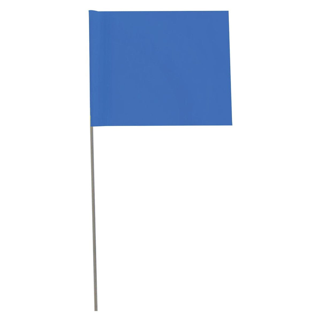 Fluorescent Blue Custom Marking Flag, 4"x5", 21" Wire Stake, 1000 PK