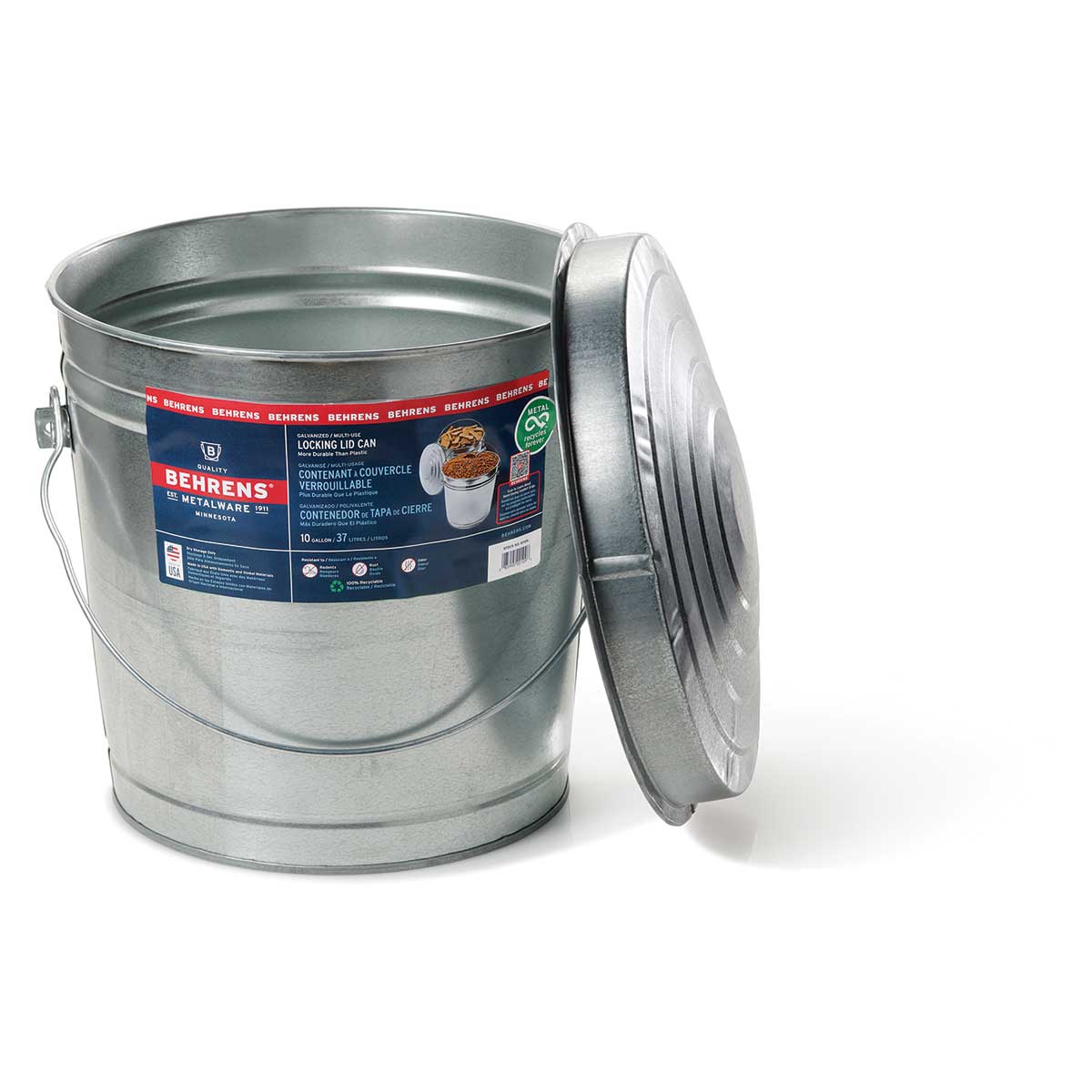 Behrens Galvanized Steel Locking Lid Can