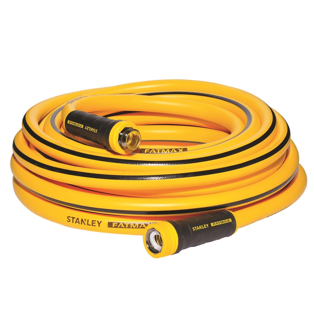 No memory high-pressure yellow hose with durable fittings and a swivel grip.
