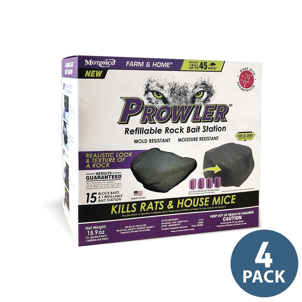 Prowler Rat and Mouse Killer Refillable Rock Bait Station | 4 Pack