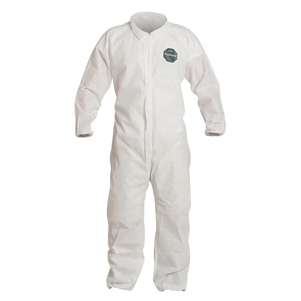 White DuPont ProShield 10 Coveralls, Collar, 25pk