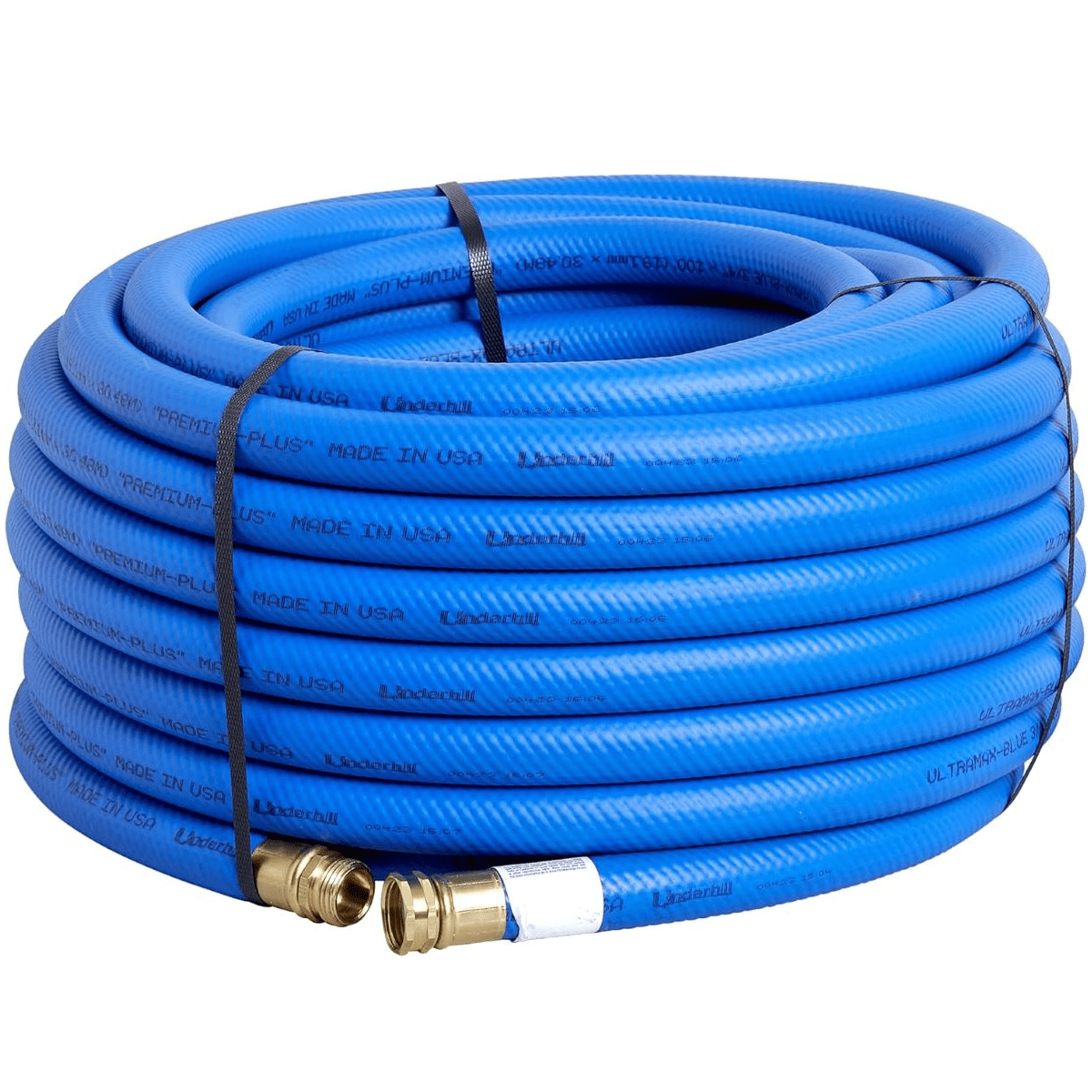 Heavy-duty blue garden hose for professional landscape jobs.