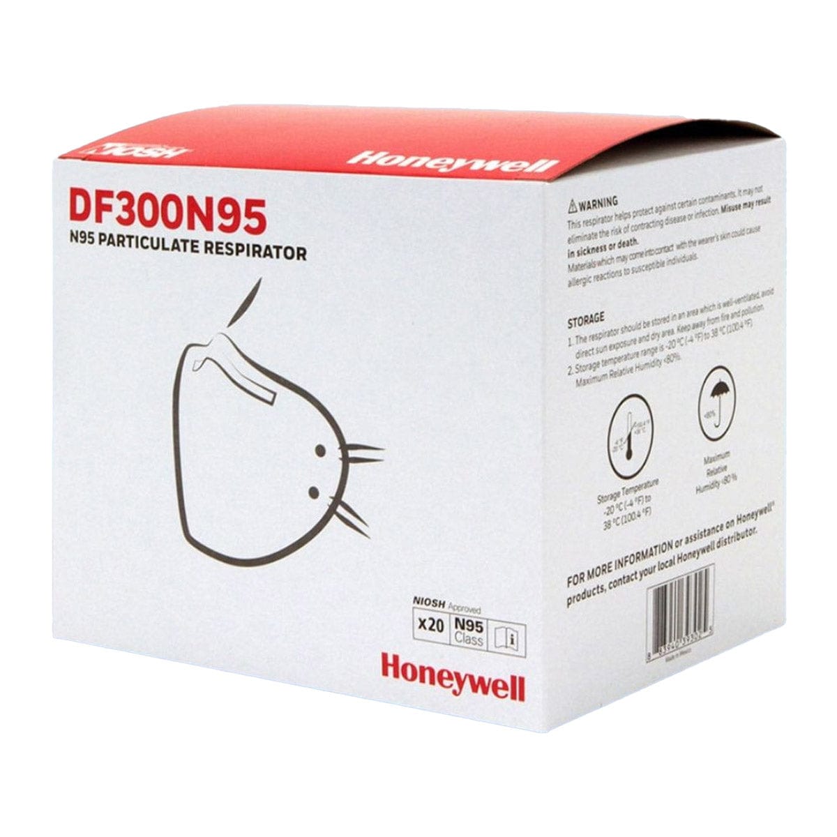 20 Honeywell DF300 N95 Flat Fold Disposable Respirators