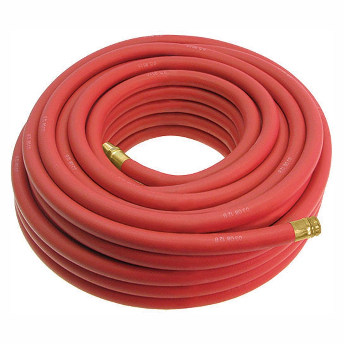 Red water hose suitable for watering commercial landscapes and athletic fields.