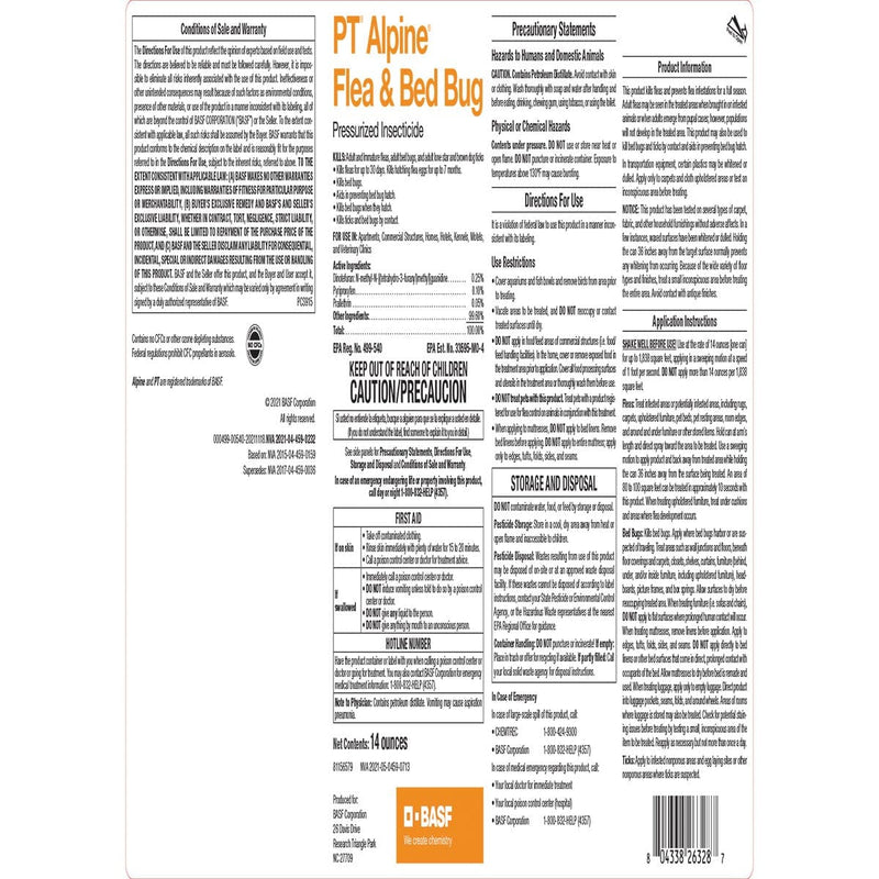 Outdoor Bug Spray PT Alpine Flea & Bed Bug Insecticide Aerosol - 14 Oz ...