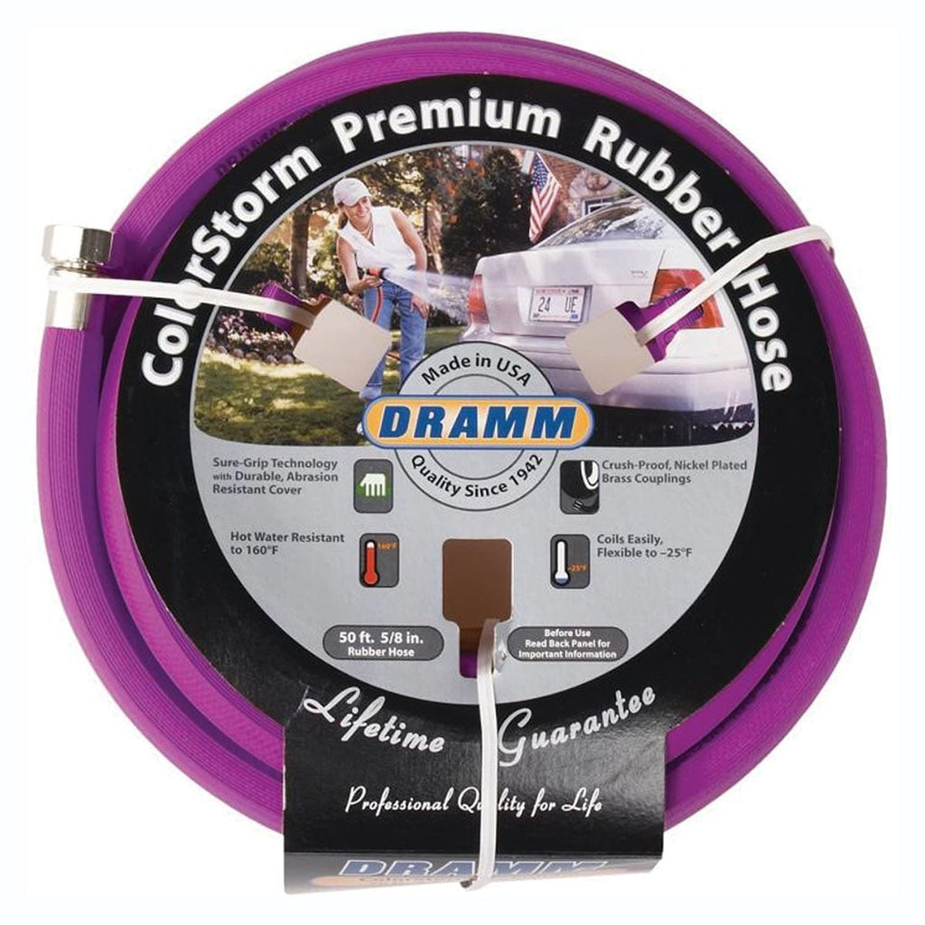 Light purple water hose with brass fittings.