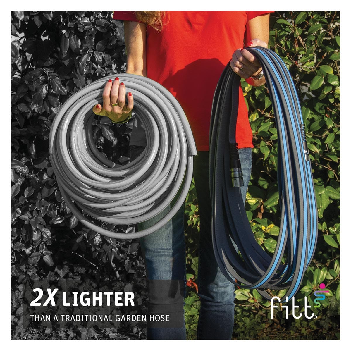 Traditional hose compared to lie flat FITT professional hose. 