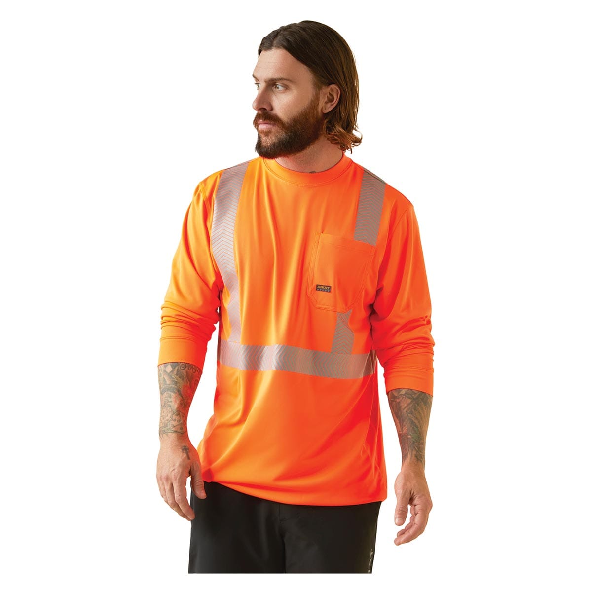 Brite Orange Ariat Rebar ANSI Class 2 Hi-Vis Long Sleeve T-Shirt